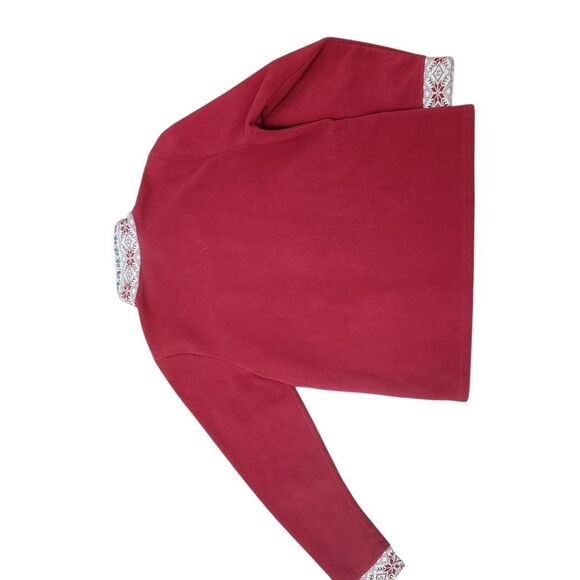 L.L. Bean Red Fleece Womens Medium Red Fair Isle Full Zip Jacket Sweater - Picture 4 of 9